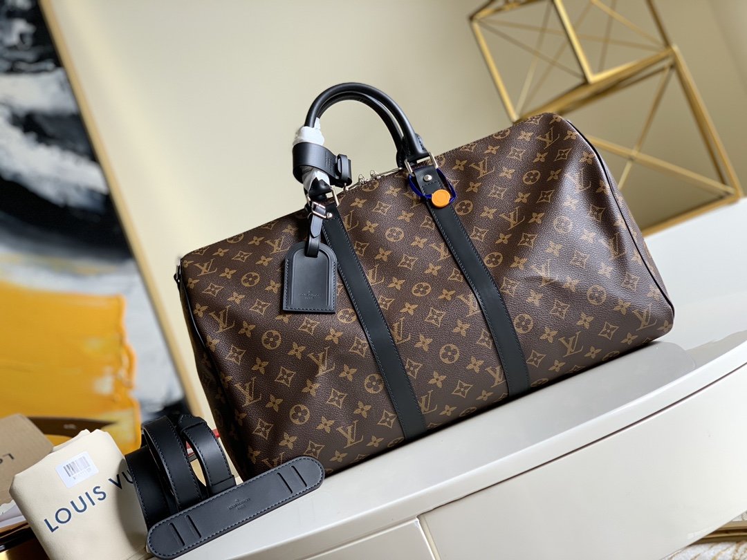 LV Keepall Bandouliere 45 Monogram Macassar Canvas For Men, Bags, Travel Bags 17.7in/45cm LV M56711