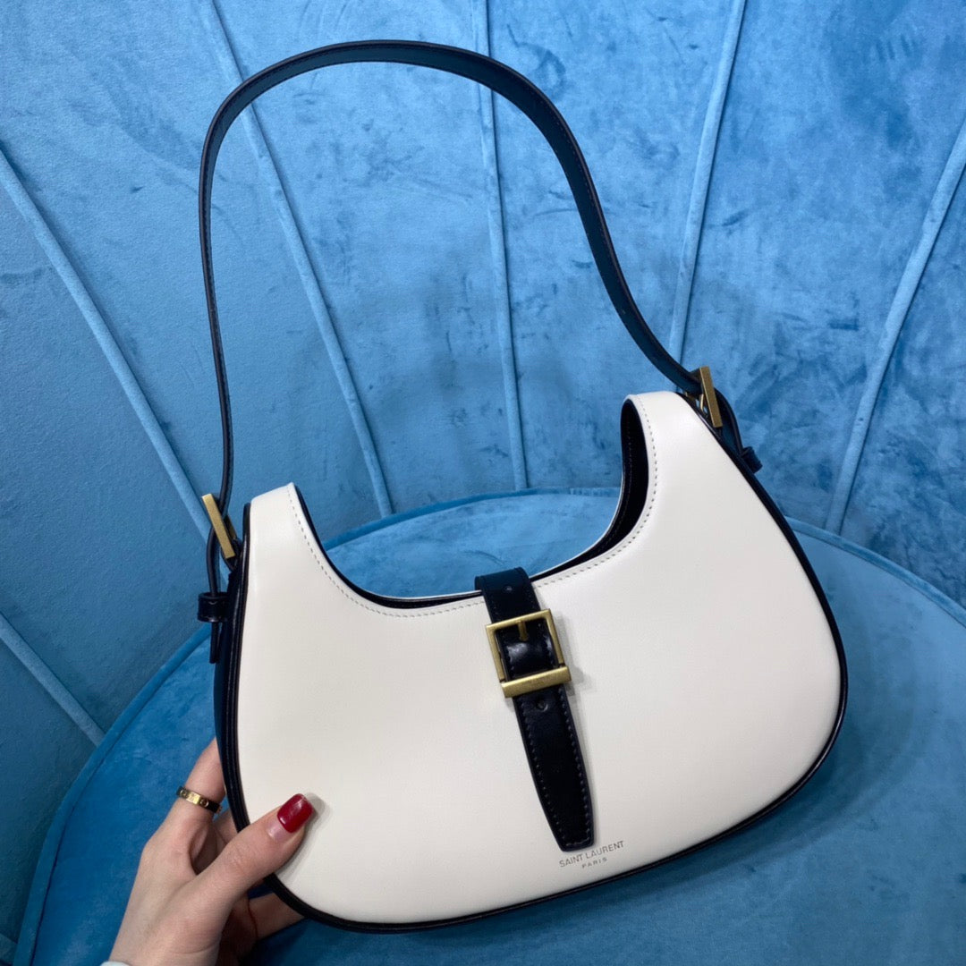 YSSL Le Fermoir Hobo Bag White/Black For Women 9.5in/24cm YSL 