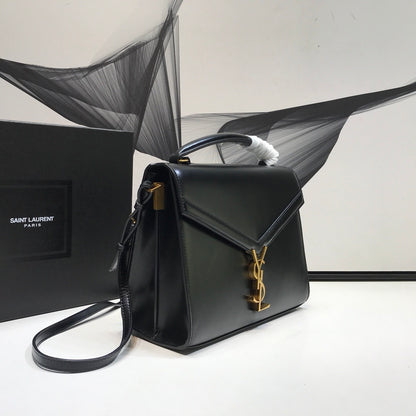 YSSL Cassandra Medium Top Handle Bag In Grain Black For Women 9.6in/24.5cm YSL 623931BOW0W1000