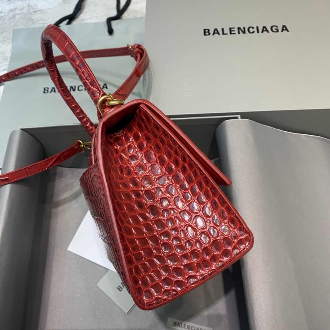 Balen Hourglass Small Handbag In Dark Red, For Women,  Bags 9in/23cm 5935461LRGM6211