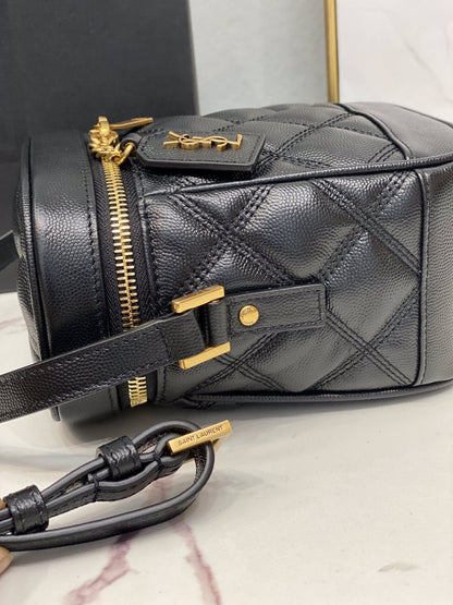 YSSL 80&#8217;s Vanity Bag In Carré-Quilted Grain De Poudre Black For Women 6.4in/16.5cm YSL 649779DME271000