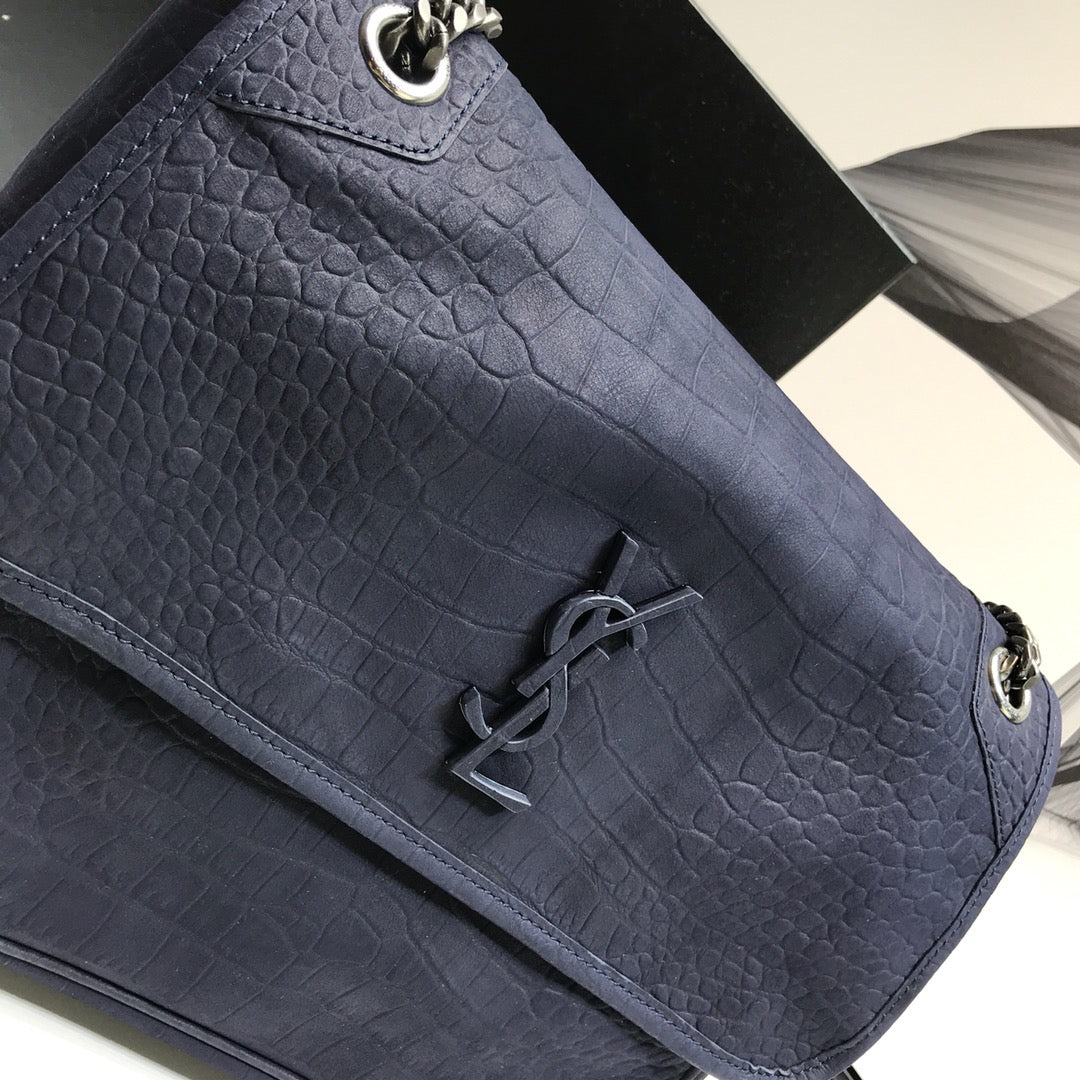 YSSL Niki Medium Chain Bag In-Embossed Navy For Women 11in/28cm YSL