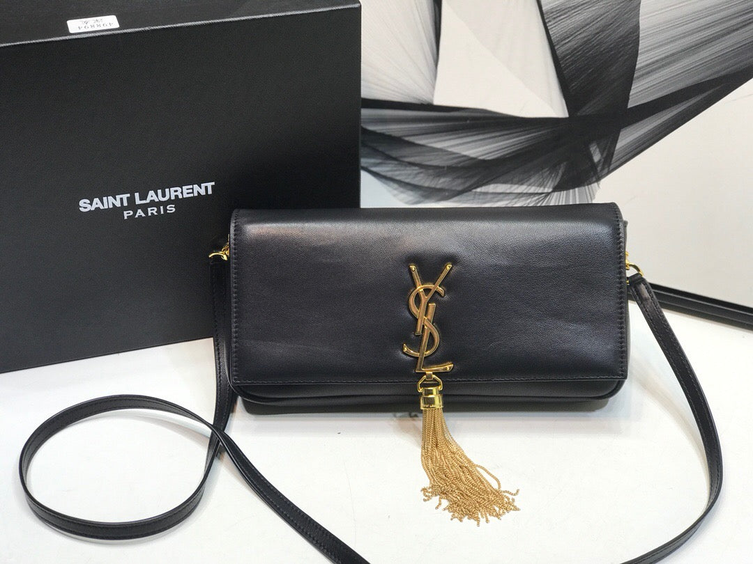 YSSL Kate Tassel Small Shoulder Bag Black For Women 10.2in/26cm YSL P00483545