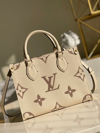 LV Onthego PM Monogram Empreinte Tourterelle Grey/Beige For Women,  Shoulder And Crossbody Bags 9.8in/25cm LV M45654