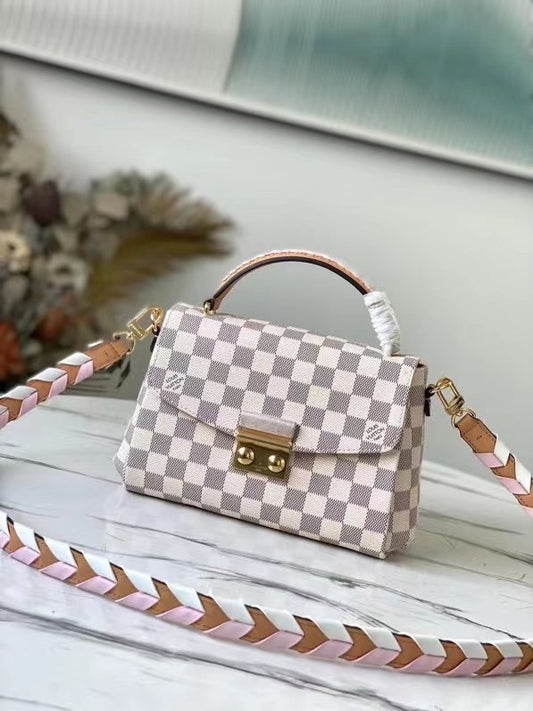 LV Croisette Damier Azur Canvas Pink For Women, WoHandbag, Shoulder And Crossbody Bags 9.8in/25cm LV N50053