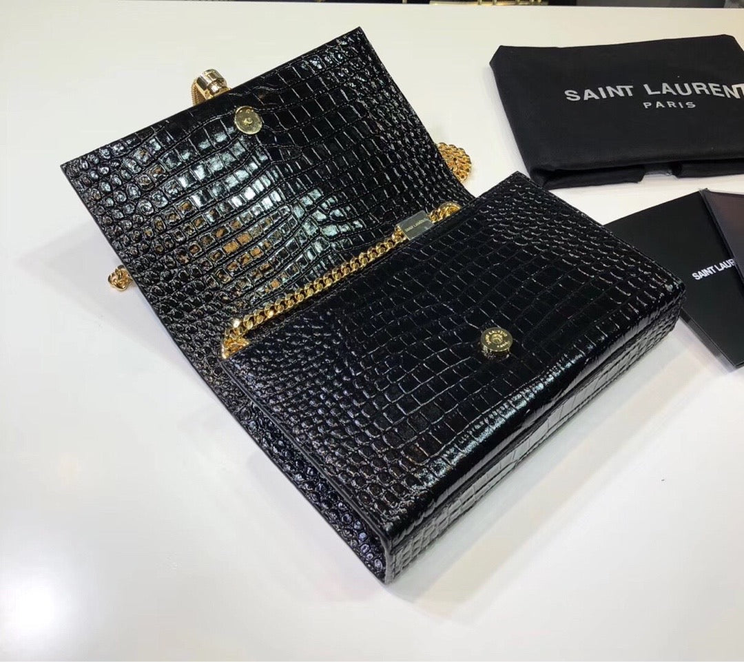 YSSL Kate Small Chain Bag With Tassel In Embossed Black For Women 7.8in/20cm YSL 474366DND0J1000