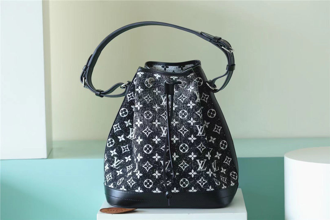 LV Petit Noe Monogram Jacquard Denim Black For Women,  Shoulder And Crossbody Bags 11.2in/28.5cm LV