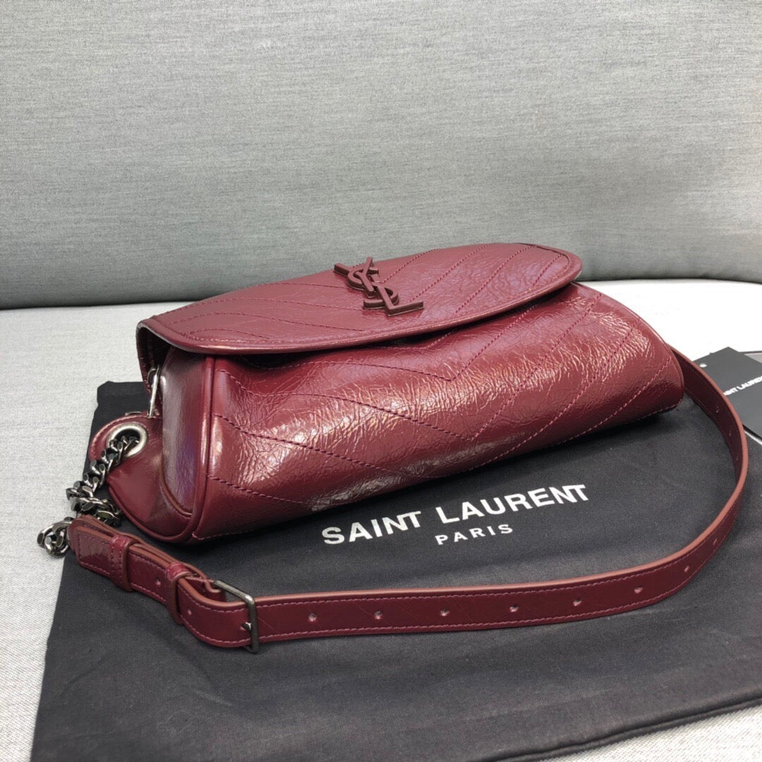 YSSL Niki Medium Crinkled Shoulder Bag Burgundy For Women 11in/28cm YSL