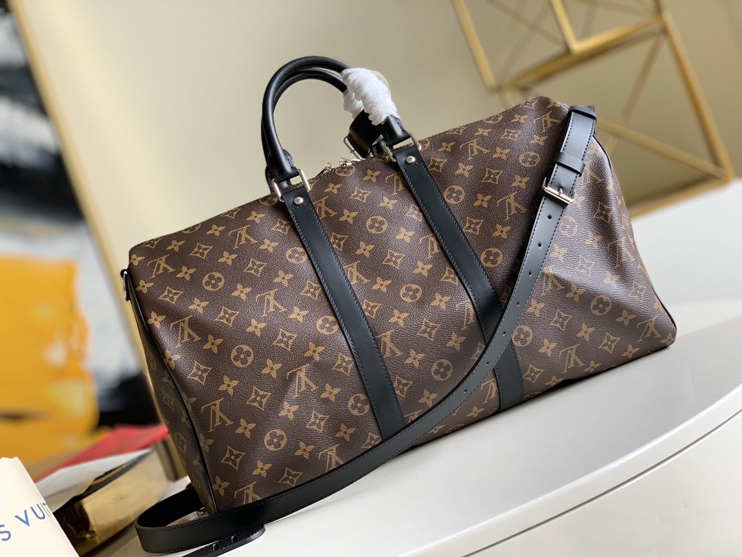 LV Keepall Bandouliere 45 Monogram Macassar Canvas For Men, Bags, Travel Bags 17.7in/45cm LV M56711