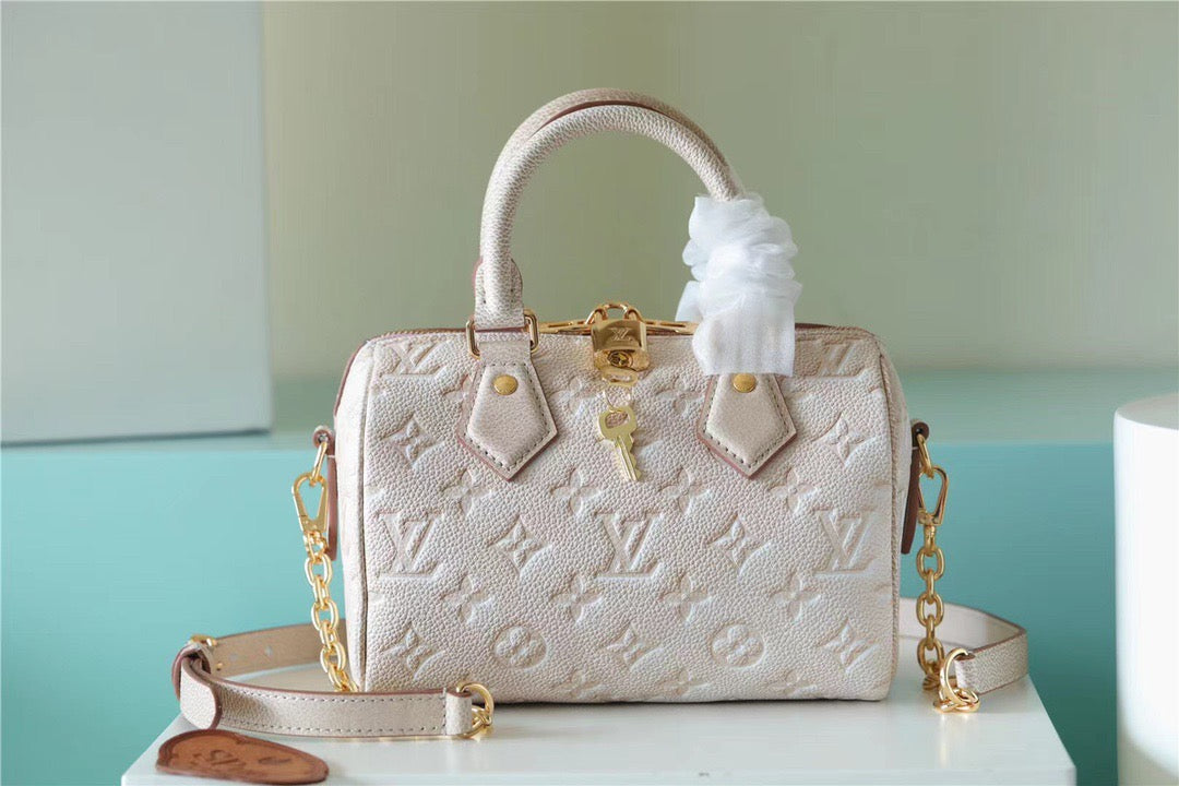 LV Speedy Bandouliere 20 Monogram Empreinte Pale Beige For Women,  Shoulder And Crossbody Bags 20.5cm/8.1in LV M46163