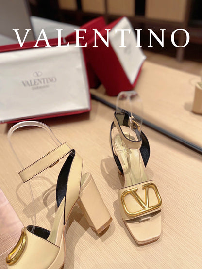 Valentino Garavani Strap Heeled Sandals With V Logo Signature Embellishment Light Yellow For Women