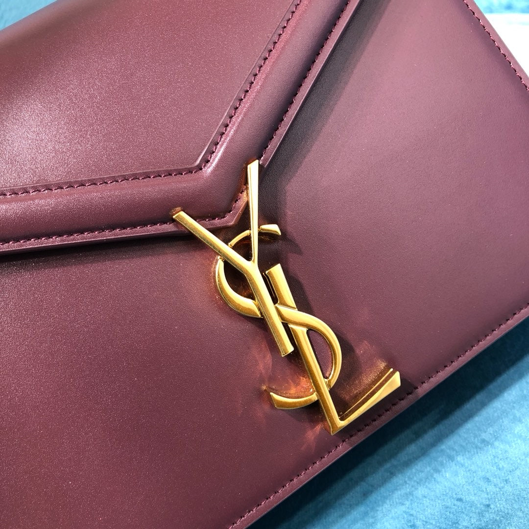 YSSL Cassandra Medium Chain Bag Burgundy For Women 8.7in/22cm YSL 532750BOW0W6008