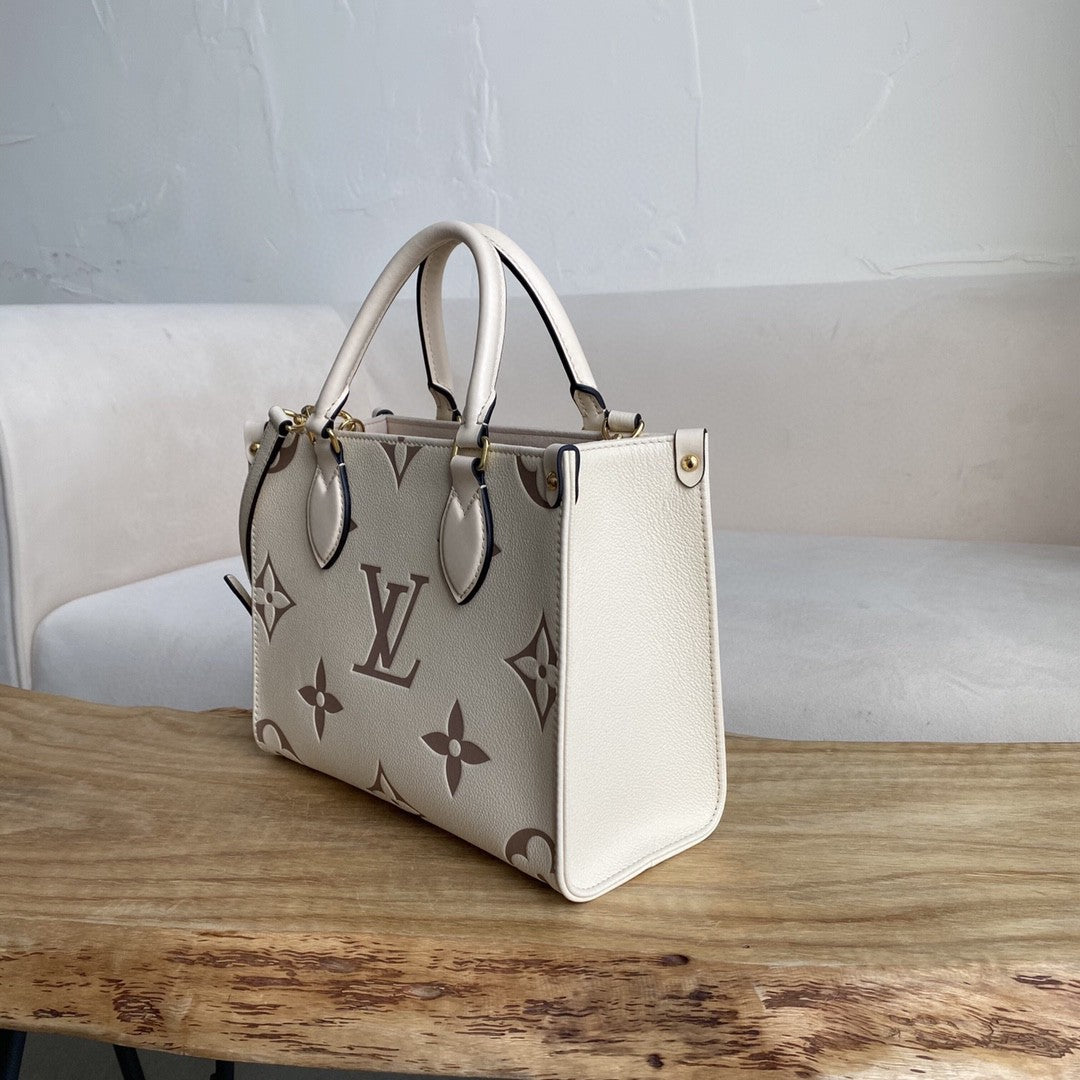 LV On The Go PM Bag Monogram Empreinte 9.8in/25cm Beige LV