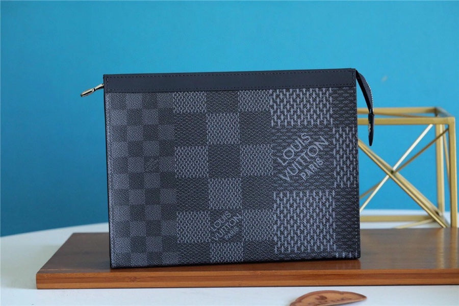 LV Pochette Voyage MM Damier Graphite 3D Canvas Grey For Men, Travel Accessories 27cm LV N60444