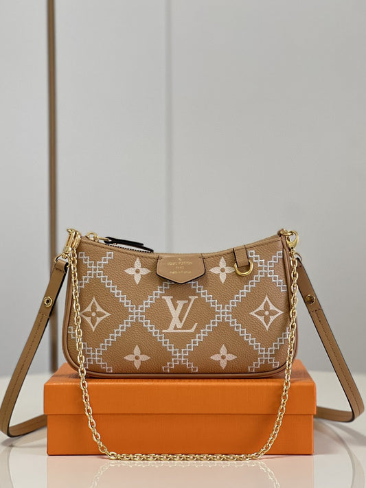 LV Easy Pouch On Strap Monogram Empreinte Arizona Beige For Women, WoHandbags 7.5in/19cm LV M81137