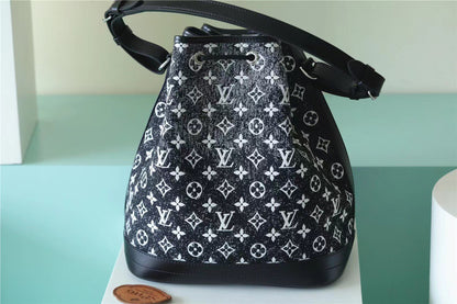 LV Petit Noe Monogram Jacquard Denim Black For Women,  Shoulder And Crossbody Bags 11.2in/28.5cm LV