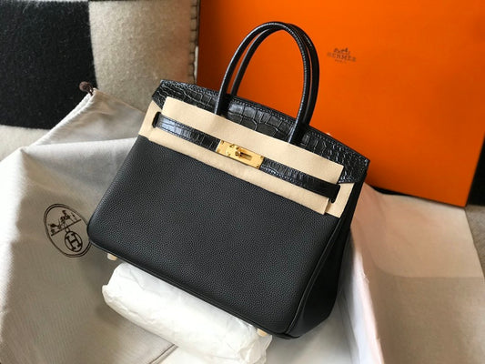 HM Birkin Black For Women Gold Toned Hardware 11.8in/30cm