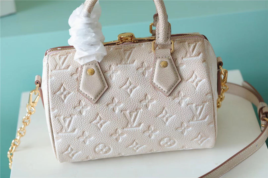 LV Speedy Bandouliere 20 Monogram Empreinte Pale Beige For Women,  Shoulder And Crossbody Bags 20.5cm/8.1in LV M46163