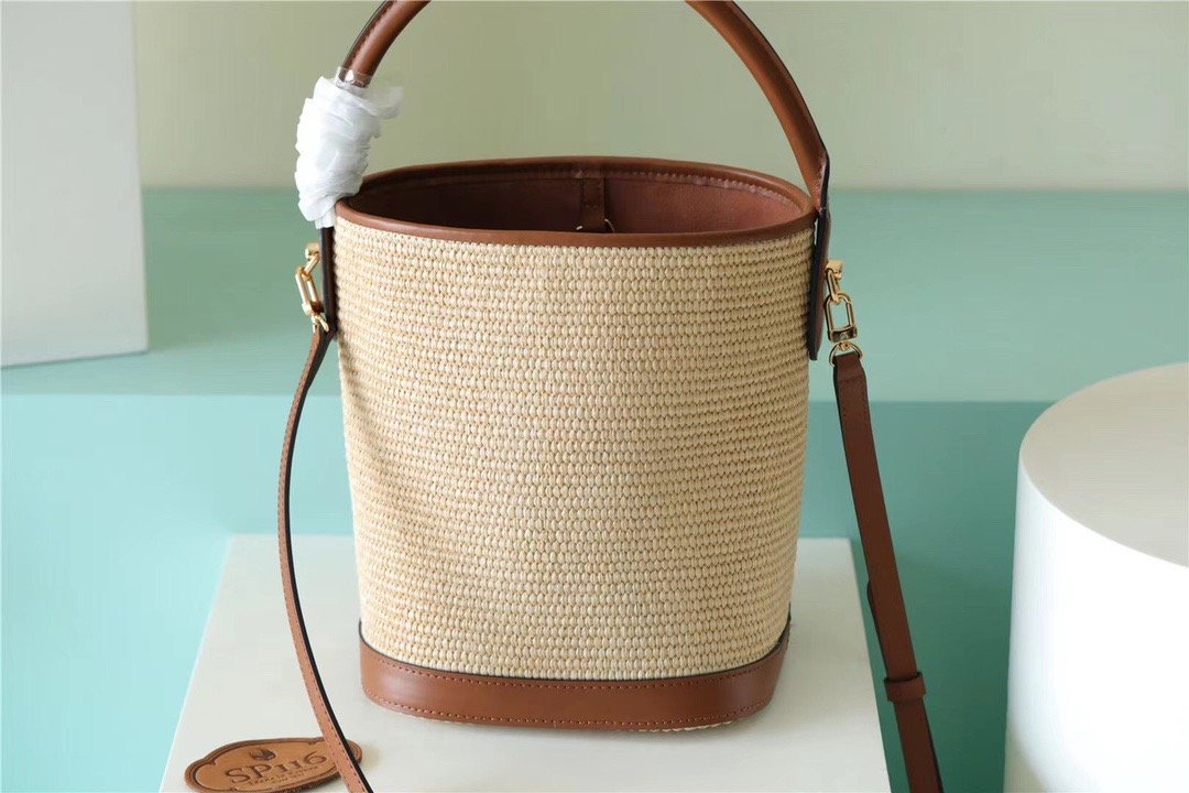 LV Petit Bucket Raffia Caramel Brown For Women, Women’s Bags, Shoulder And Crossbody Bags 9.4in/24cm LV M59961