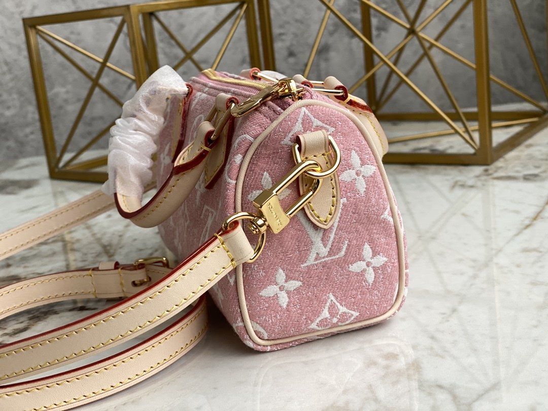 LV Nano Speedy Monogram Jacquard Denim Pink For Women, WoBags 6.3in/16cm LV M81213