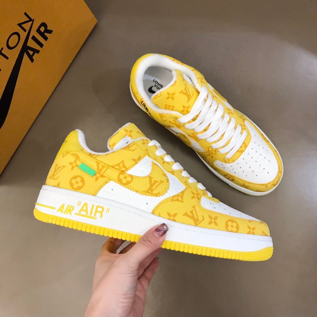 LV And NIKE “AIR.FORCE 1” By Virgil Abloh White/Yellow For Men, Shoes