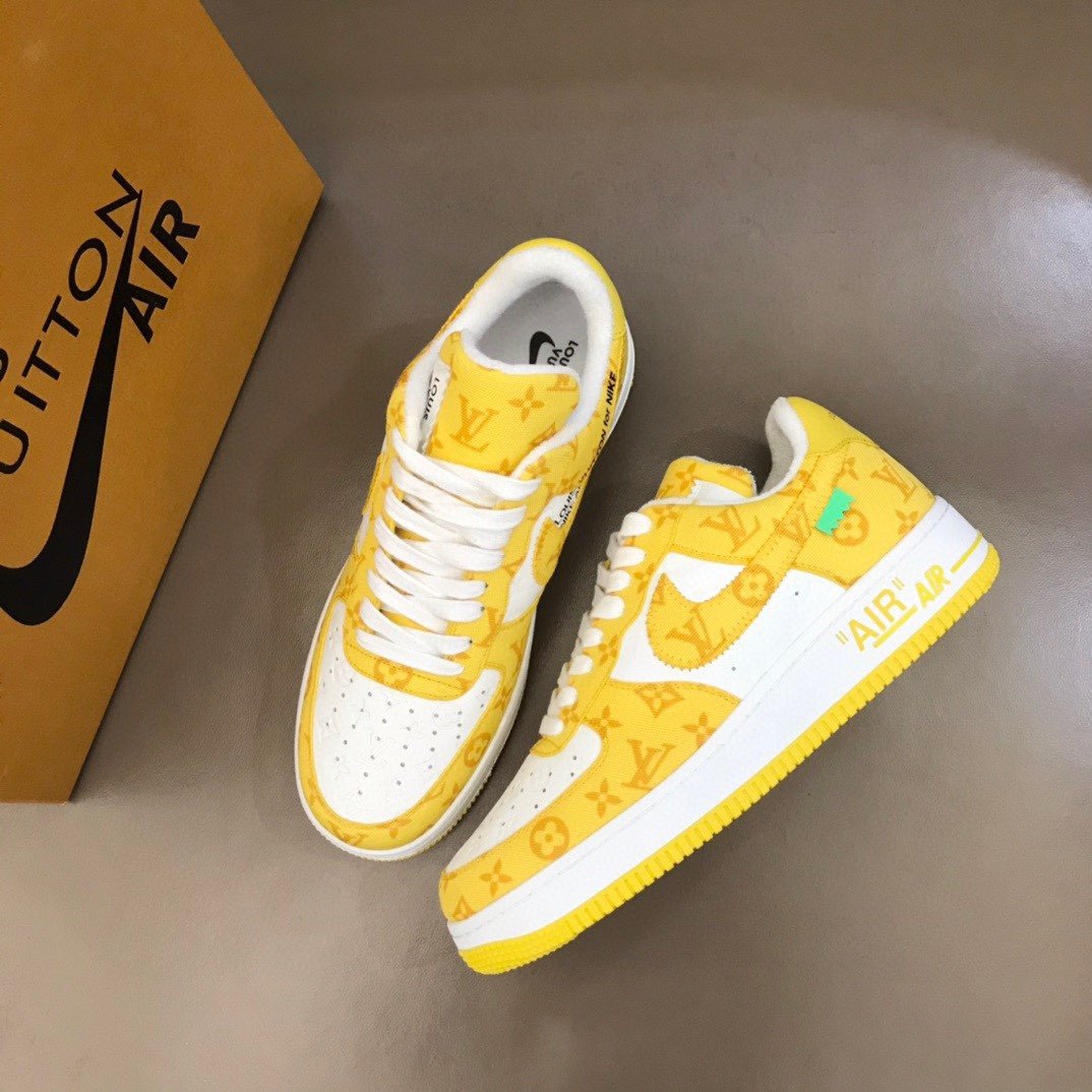 LV And NIKE “AIR.FORCE 1” By Virgil Abloh White/Yellow For Men, Shoes