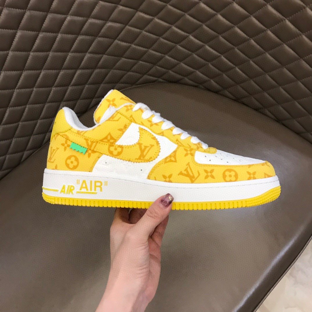 LV And NIKE “AIR.FORCE 1” By Virgil Abloh White/Yellow For Men, Shoes