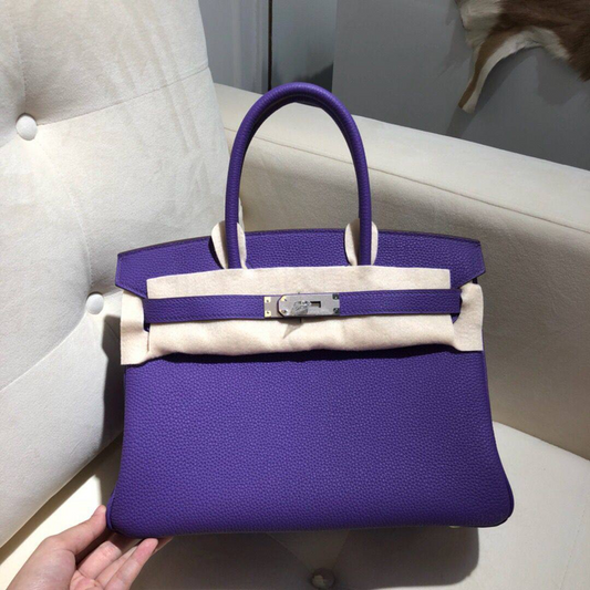 HM Birkin Purple For Women Silver Toned Hardware 9.8in/25cm