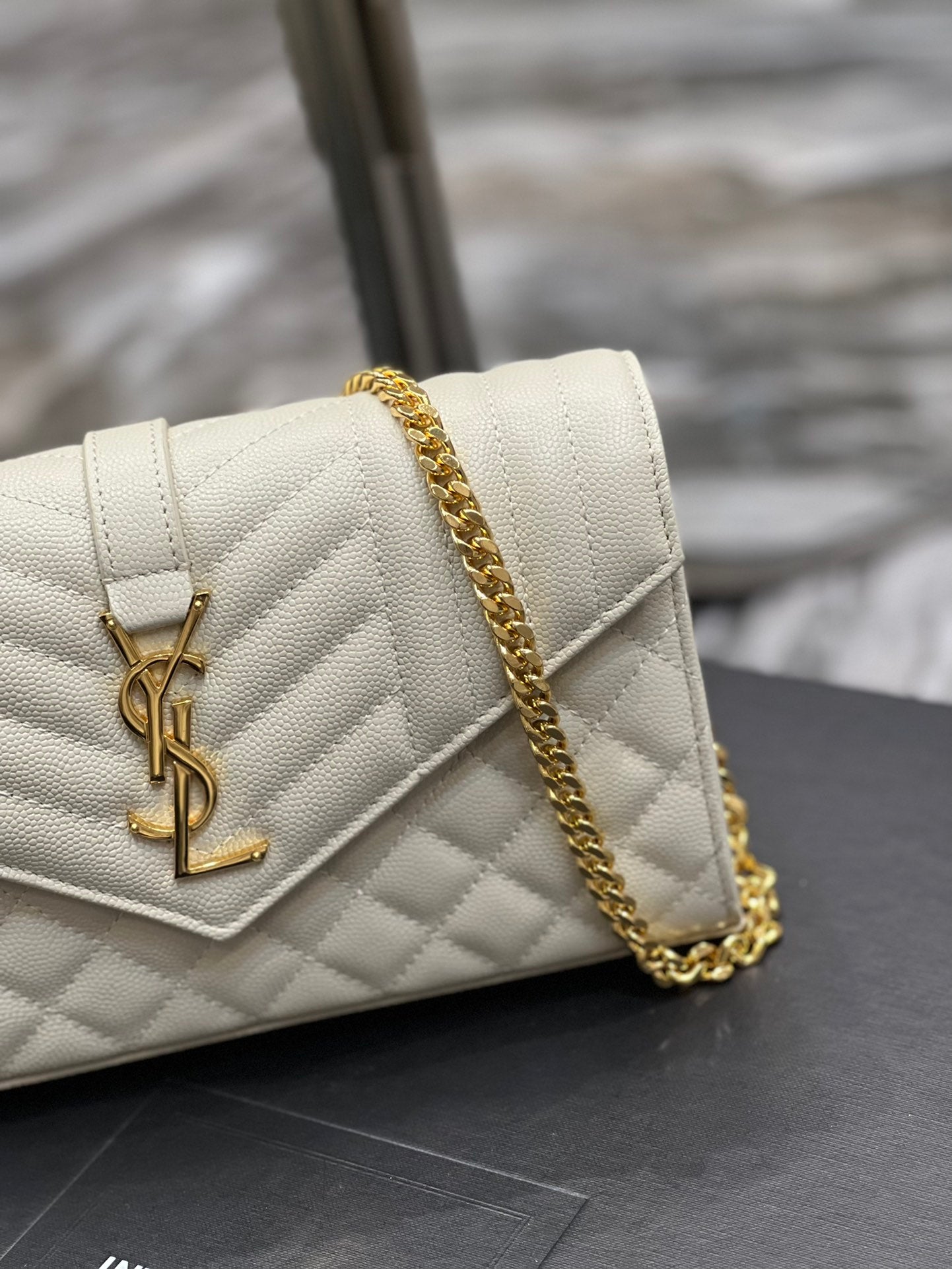 YSSL Envelope Small Chain Bag White For Women, Women&#8217;s Bags 8.6in/22cm YSL