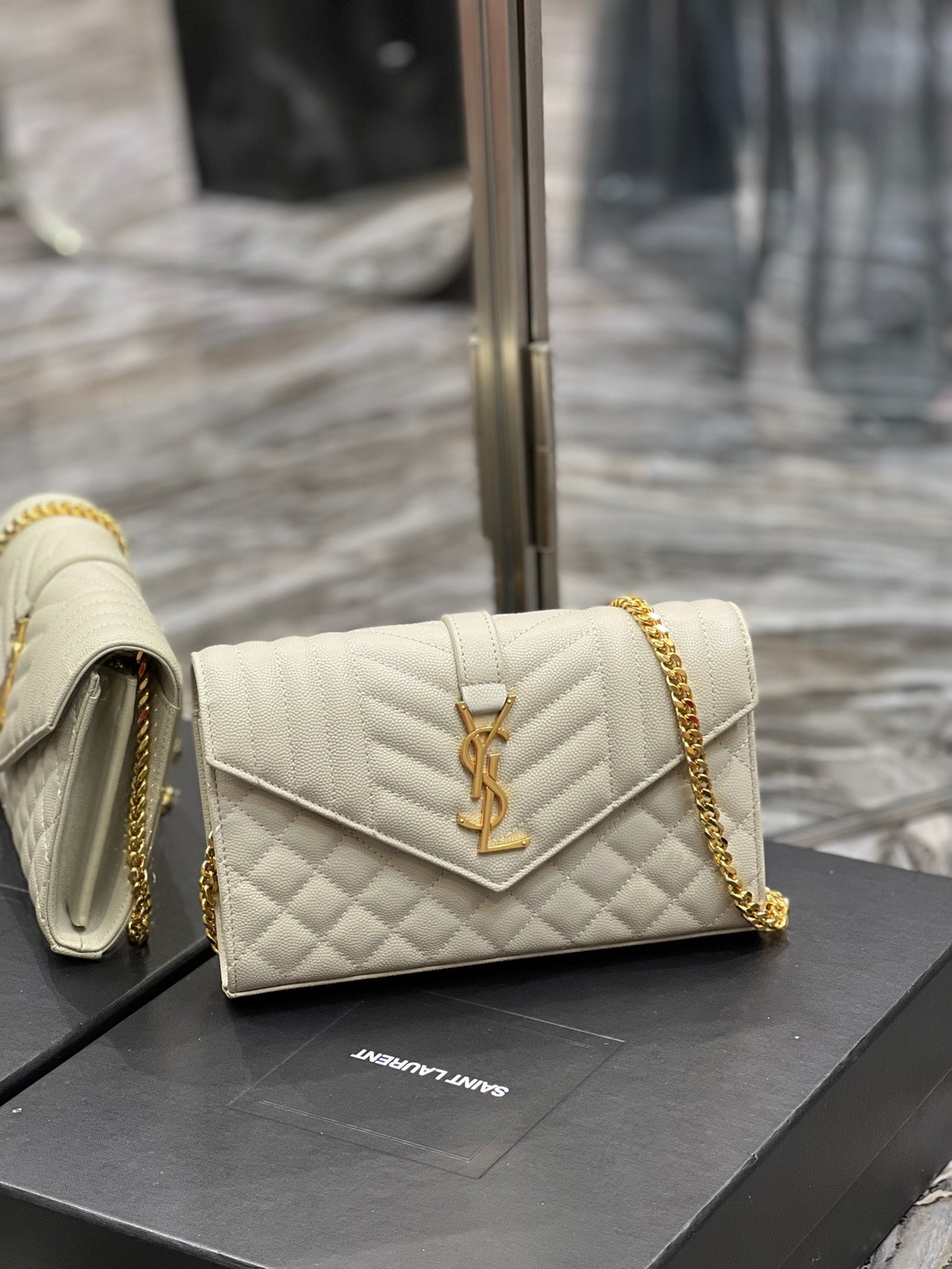 YSSL Envelope Small Chain Bag White For Women, Women&#8217;s Bags 8.6in/22cm YSL