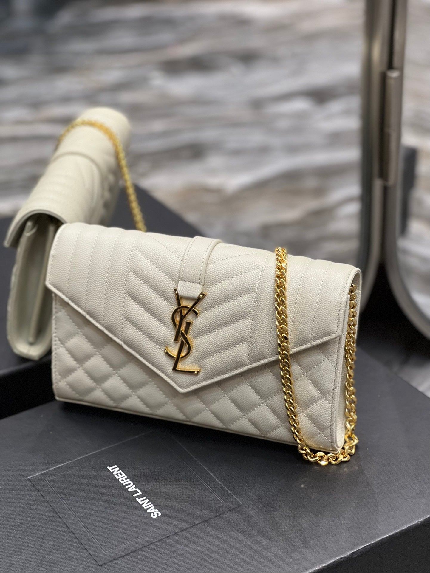 YSSL Envelope Small Chain Bag White For Women, Women&#8217;s Bags 8.6in/22cm YSL