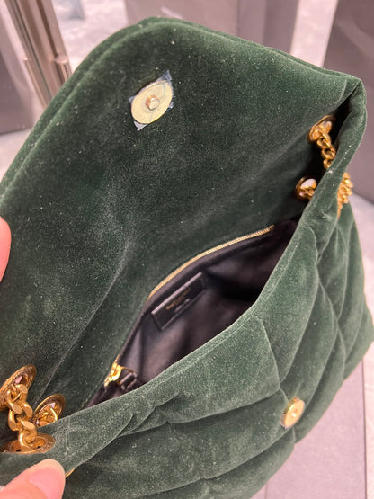 YSSL Puffer Small Chain Bag Dark Green For Women, Women&#8217;s Bags 11.4in/29cm YSL‎